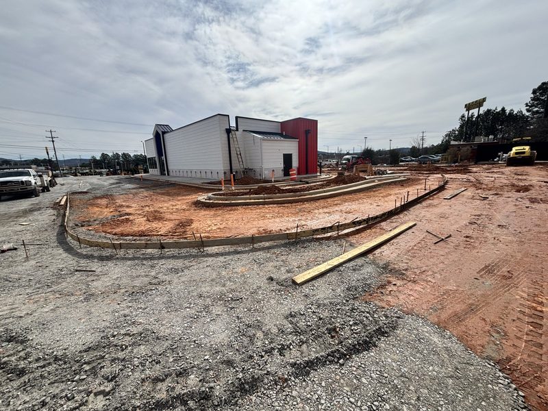 Commercial concrete curb and gutter forms at construction site in Spartanburg SC