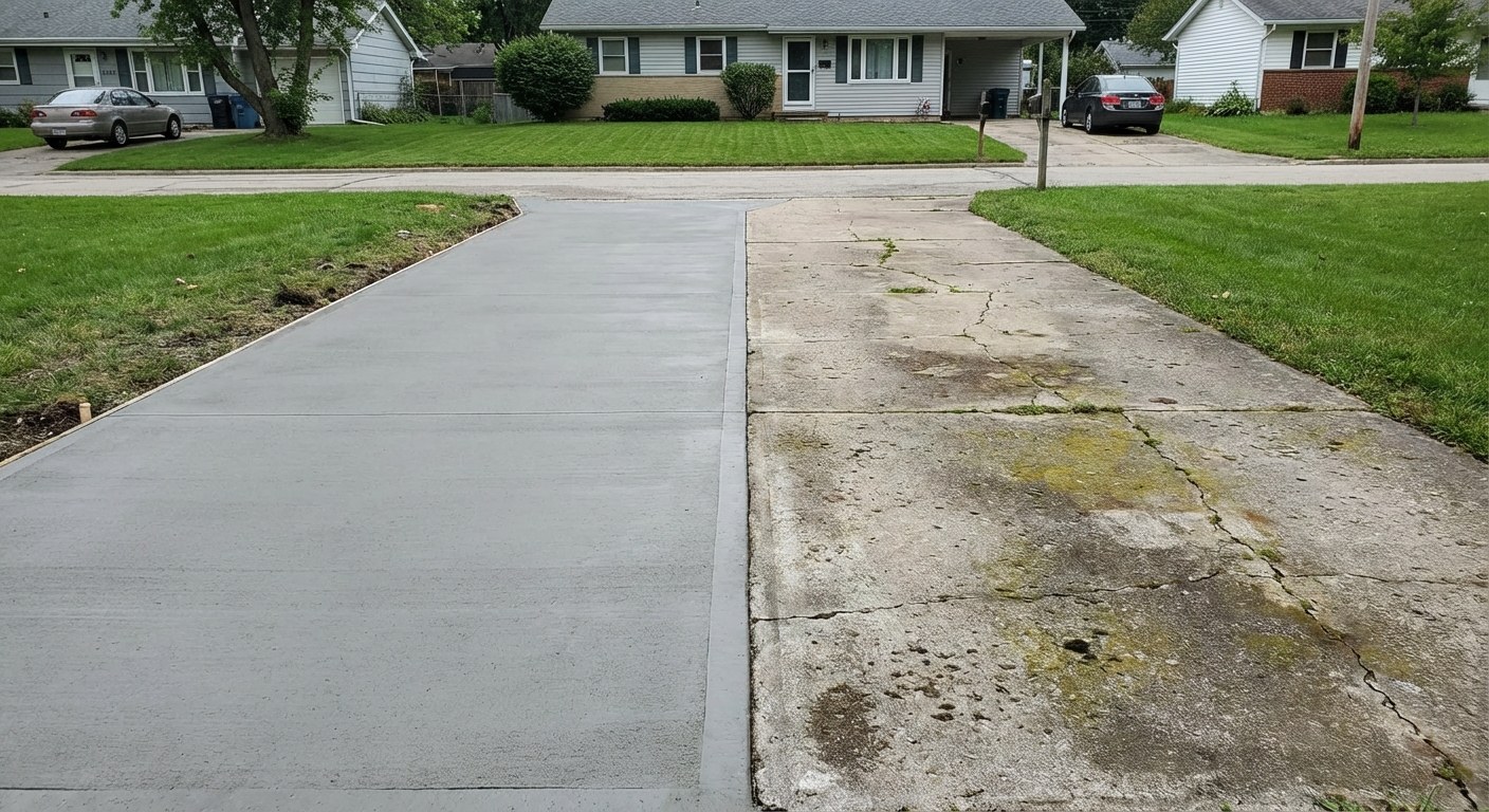 Concrete resurfacing restoring an old residential driveway in South Carolina
