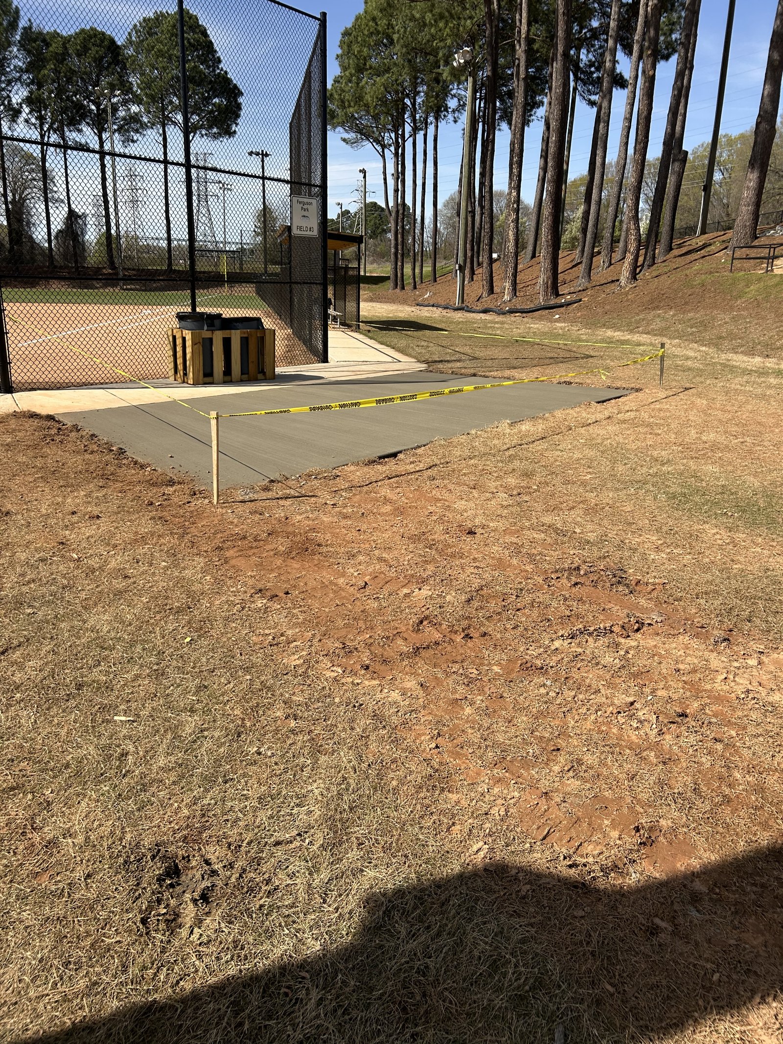 New concrete pad and sidewalk at Ferguson Park Field #3 in Gastonia NC