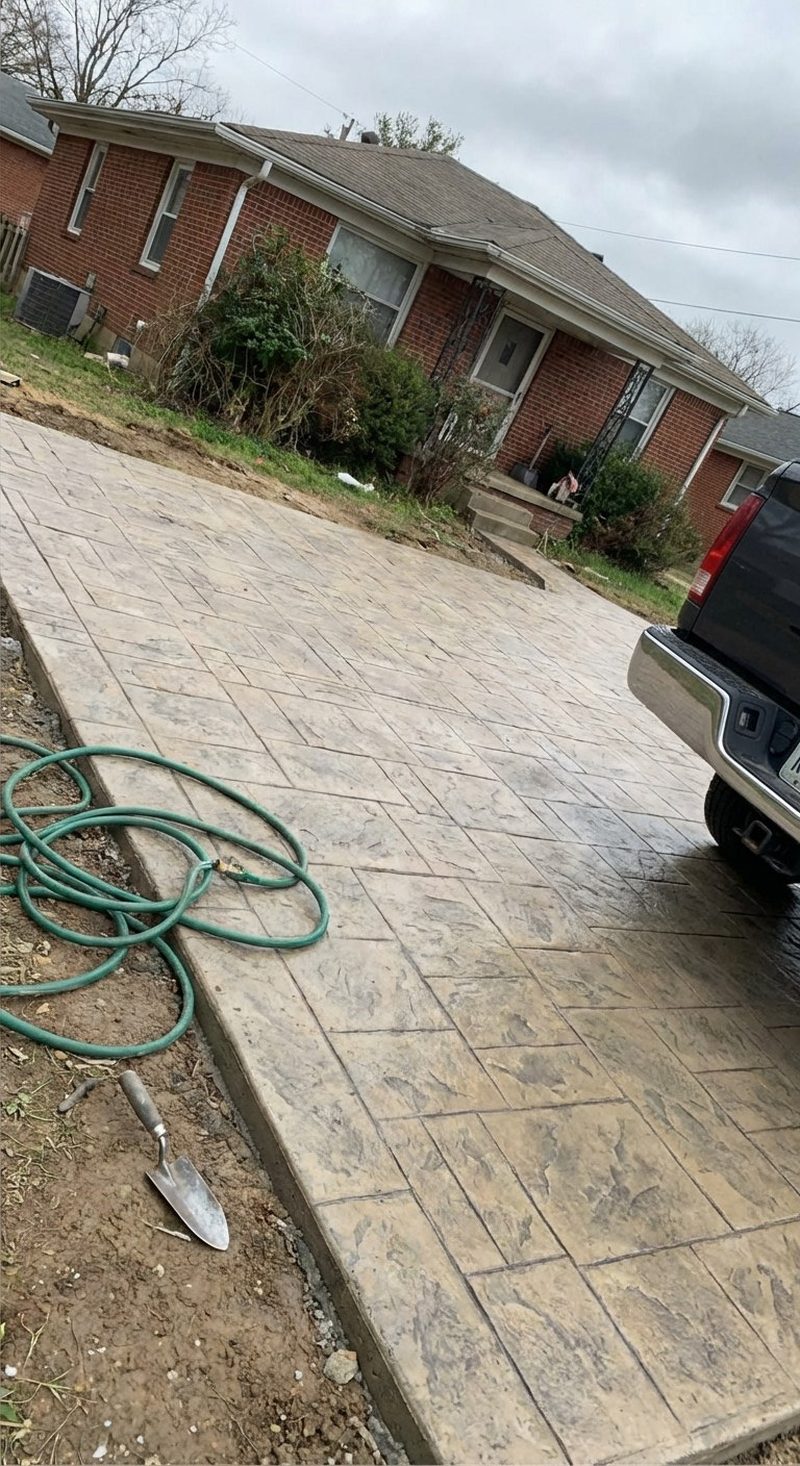 Stamped concrete driveway with ashlar slate pattern in Gaffney SC